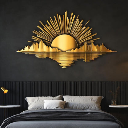 Sun Metal Wall Art, Sunrise Wall Decor for Bedroom Living Room, Boho Golden Sun Wall Hanging, Outdoor Garden Patio Modern Sign, Home Gift