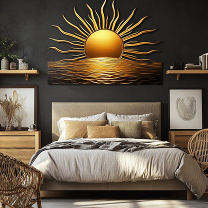 Sun Metal Wall Art, Sunrise Wall Decor for Bedroom Living Room, Boho Golden Sun Wall Hanging, Outdoor Garden Patio Modern Sign, Home Gift