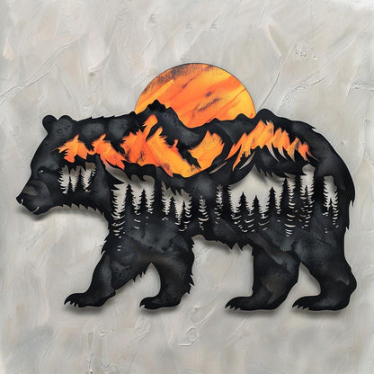 Black Bear Metal Wall Art, Mountain Forest Scene, Rustic Cabin Decor, Wildlife Nature Sign, Lodge Wall Hanging, Cabin Housewarming Gift