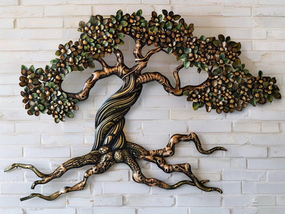 Tree of Life Metal Wall Art 2D Aluminum Sign Rustic Botanical Decor Large Tree Wall Hanging UV Printed Home Garden Gift