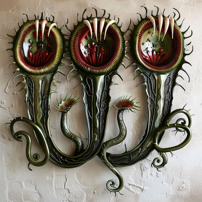 Venus Flytrap Metal Wall Art Carnivorous Plant Decor Gothic Botanical Sign Spooky Garden Wall Hanging UV Printed Aluminum Gift