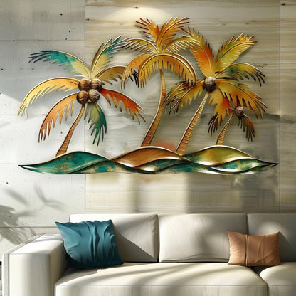 Coconut Palm Tree Metal Wall Art, Tropical Beach House Decor, Coastal Outdoor Garden Sign, Palm Wall Hanging, Summer Housewarming Gift Art