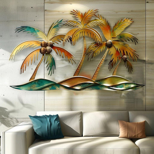 Coconut Palm Tree Metal Wall Art, Tropical Beach House Decor, Coastal Outdoor Garden Sign, Palm Wall Hanging, Summer Housewarming Gift Art