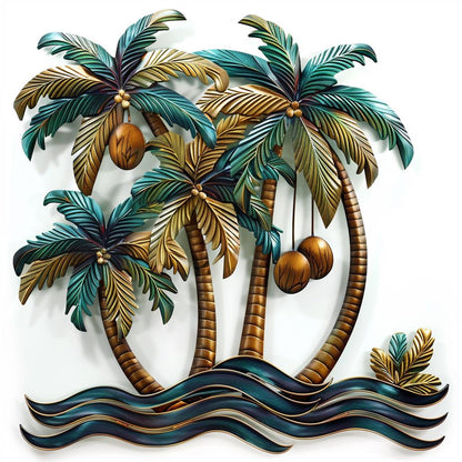 Coconut Palm Tree Metal Wall Art, Tropical Beach House Decor, Coastal Outdoor Garden Sign, Palm Wall Hanging, Summer Housewarming Gift Art