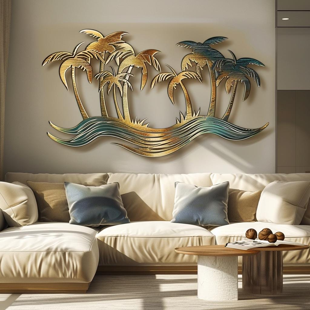 Coconut Palm Tree Metal Wall Art, Tropical Beach House Decor, Coastal Outdoor Garden Sign, Palm Wall Hanging, Summer Housewarming Gift Art