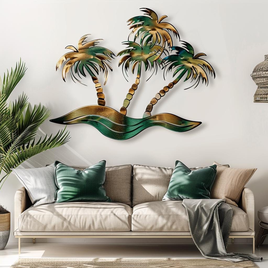 Coconut Palm Tree Metal Wall Art, Tropical Beach House Decor, Coastal Outdoor Garden Sign, Palm Wall Hanging, Summer Housewarming Gift Art
