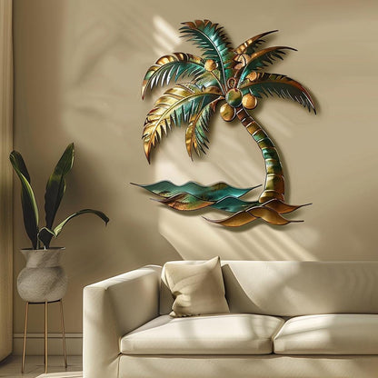 Palm Tree Metal Wall Art, Tropical Beach Decor, Coastal Home Outdoor Garden Sign, Coconut Palm Wall Hanging, Summer House Gift