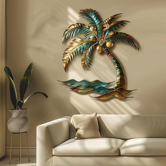 Palm Tree Metal Wall Art, Tropical Beach Decor, Coastal Home Outdoor Garden Sign, Coconut Palm Wall Hanging, Summer House Gift