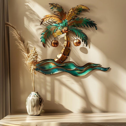 Palm Tree Metal Wall Art, Tropical Beach Decor, Coastal Home Outdoor Garden Sign, Coconut Palm Wall Hanging, Summer House Gift