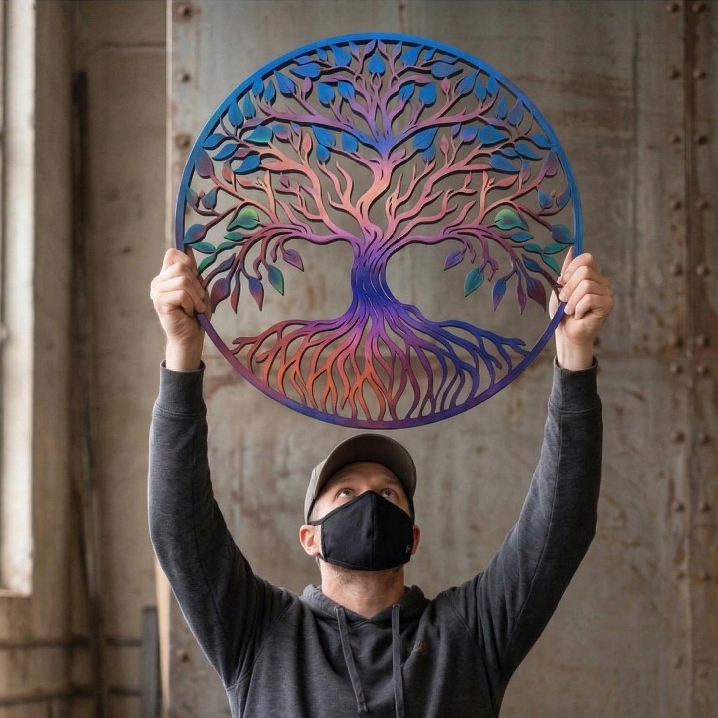 Metal Tree of Life Wall Art, Colorful Round Tree Decor, Boho Home Hanging, Custom Wedding Gift, Nature Wall Sculpture, Modern Farmhouse
