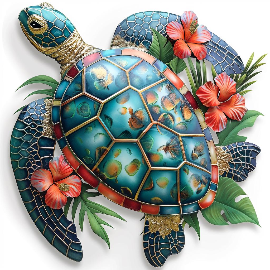 Sea Turtle Metal Wall Art Tropical Hibiscus Coastal Beach Decor Ocean Inspired Aluminum Sign Colorful Nautical Home Wall Hanging Gift Idea
