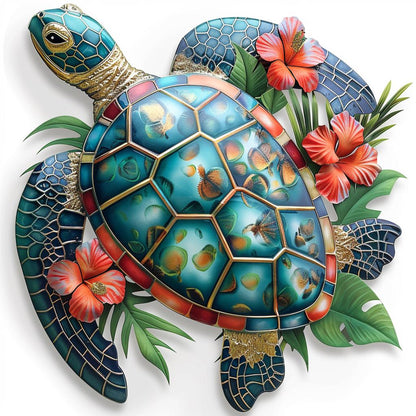 Sea Turtle Metal Wall Art Tropical Hibiscus Coastal Beach Decor Ocean Inspired Aluminum Sign Colorful Nautical Home Wall Hanging Gift Idea