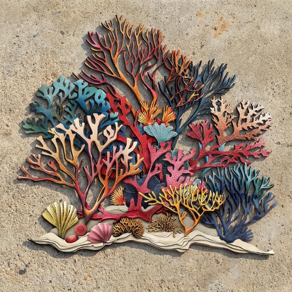 Coral Reef Metal Wall Decor, Coastal Ocean Wall Art, Sea Life Nautical Sign, Beach House Wall Hanging, Starfish Shell Decor Gift for Home
