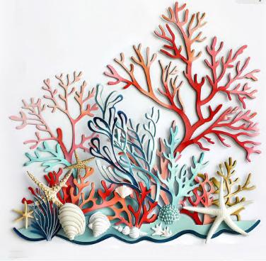 Coral Reef Metal Wall Decor, Coastal Ocean Wall Art, Sea Life Nautical Sign, Beach House Wall Hanging, Starfish Shell Decor Gift for Home