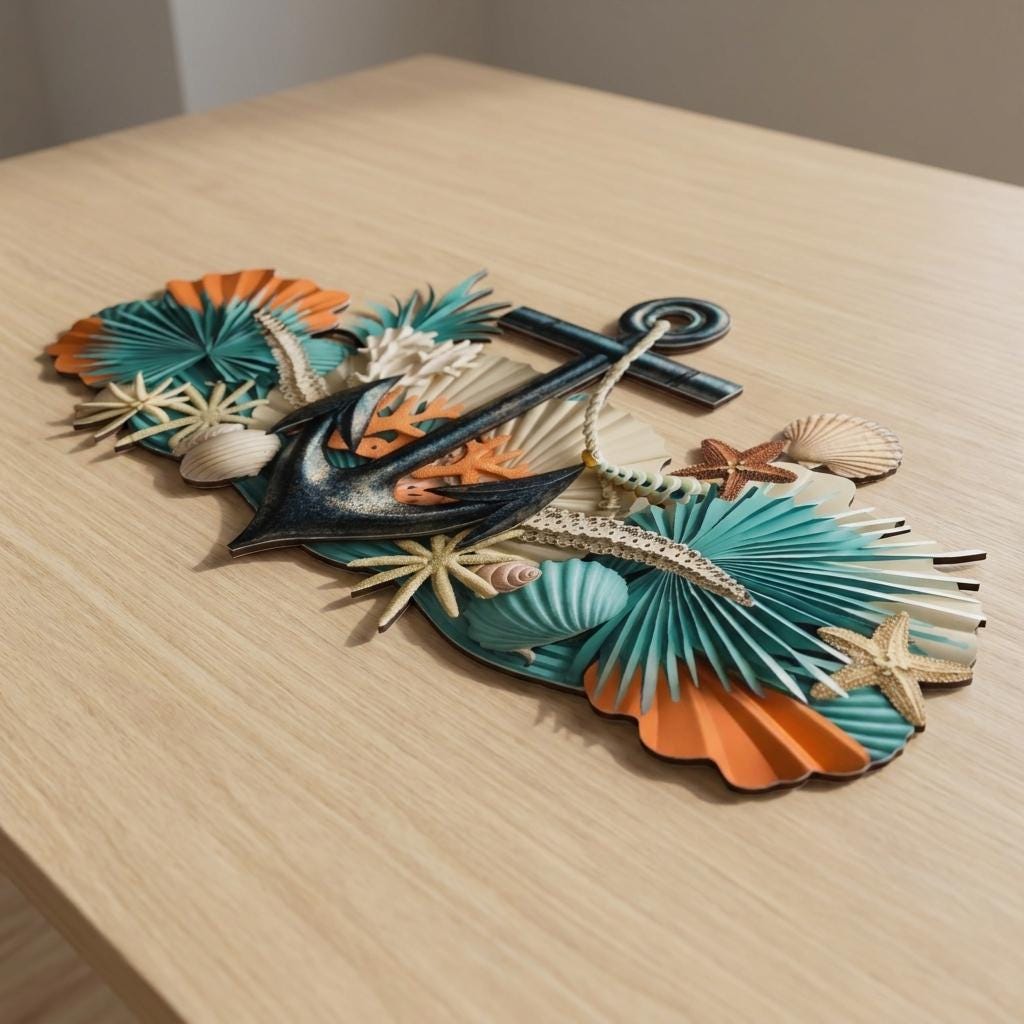 Coastal Shell Metal Wall Art, Beach House Decor with Starfish Coral and Palm Leaves, Nautical Ocean Sign for Bathroom Bedroom Living Room