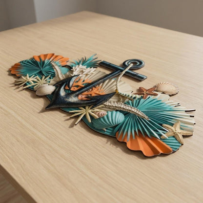 Coastal Shell Metal Wall Art, Beach House Decor with Starfish Coral and Palm Leaves, Nautical Ocean Sign for Bathroom Bedroom Living Room