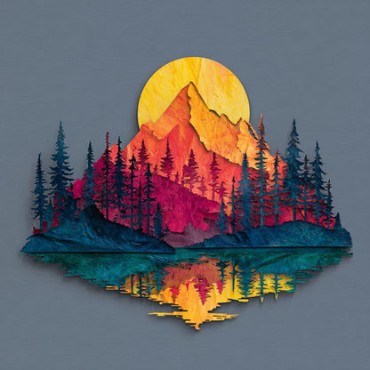 Mountain Sunset Metal Wall Art, Pine Tree Forest Sign, Nature Landscape Wall Decor, Rustic Cabin, Outdoor or Indoor Home Sign