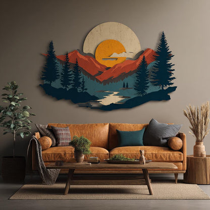 Mountain Sunset Metal Wall Art, Pine Tree Forest Sign, Nature Landscape Wall Decor, Rustic Cabin, Outdoor or Indoor Home Sign