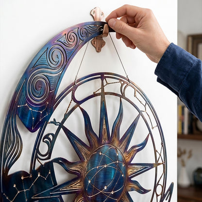 Metal Moon Sun Wall Art Celestial Outdoor Decor Blue Galaxy Hanging Aluminum UV Printed Garden Patio Porch Fence Sign Housewarming Gift