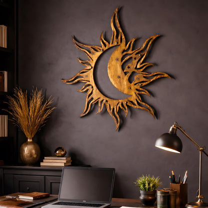 Metal Sun Moon Wall Art Blue Celestial Decor Outdoor Garden Patio Hanging Aluminum UV Printed Moon and Sun Sign for Patio Gift