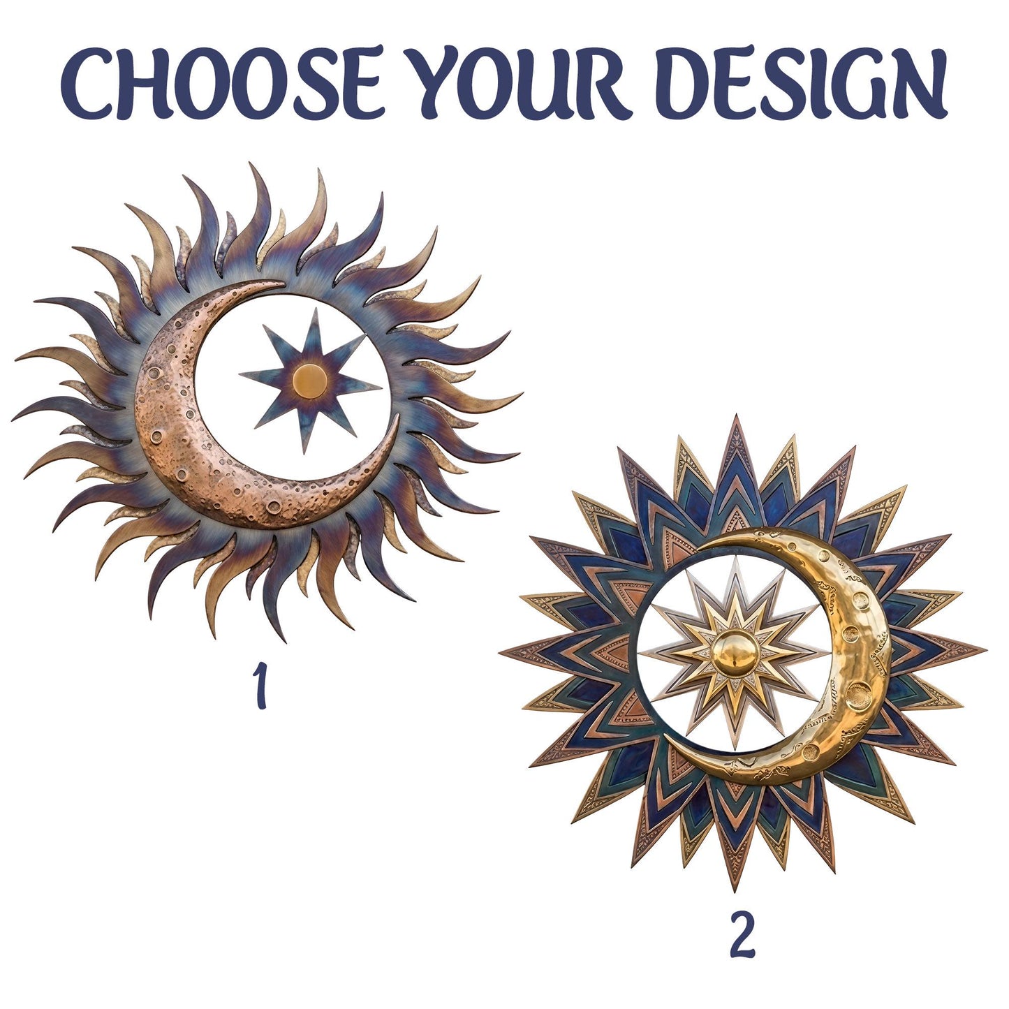 Metal Sun Moon Wall Art Outdoor Metal Sun Decor Boho Celestial Wall Hanging for Garden Patio Home Aluminum UV Printed Metal Sign Unique