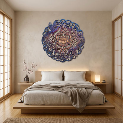 Handmade Metal Wall Decor, Lotus Flower Phoenix Dragon Metal Sign, Large Wall Art for Garden, Patio, Entryway, Outdoor Home Decor