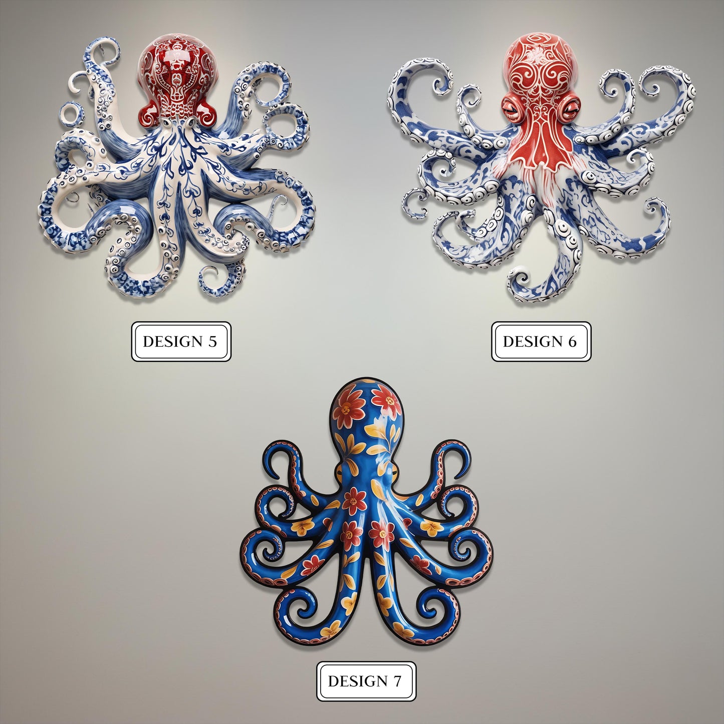 Blue and White Octopus Metal Wall Art, Nautical Coastal Decor, 2D UV Painted Metal Sign, Ocean-Themed Home Wall Hanging Gift