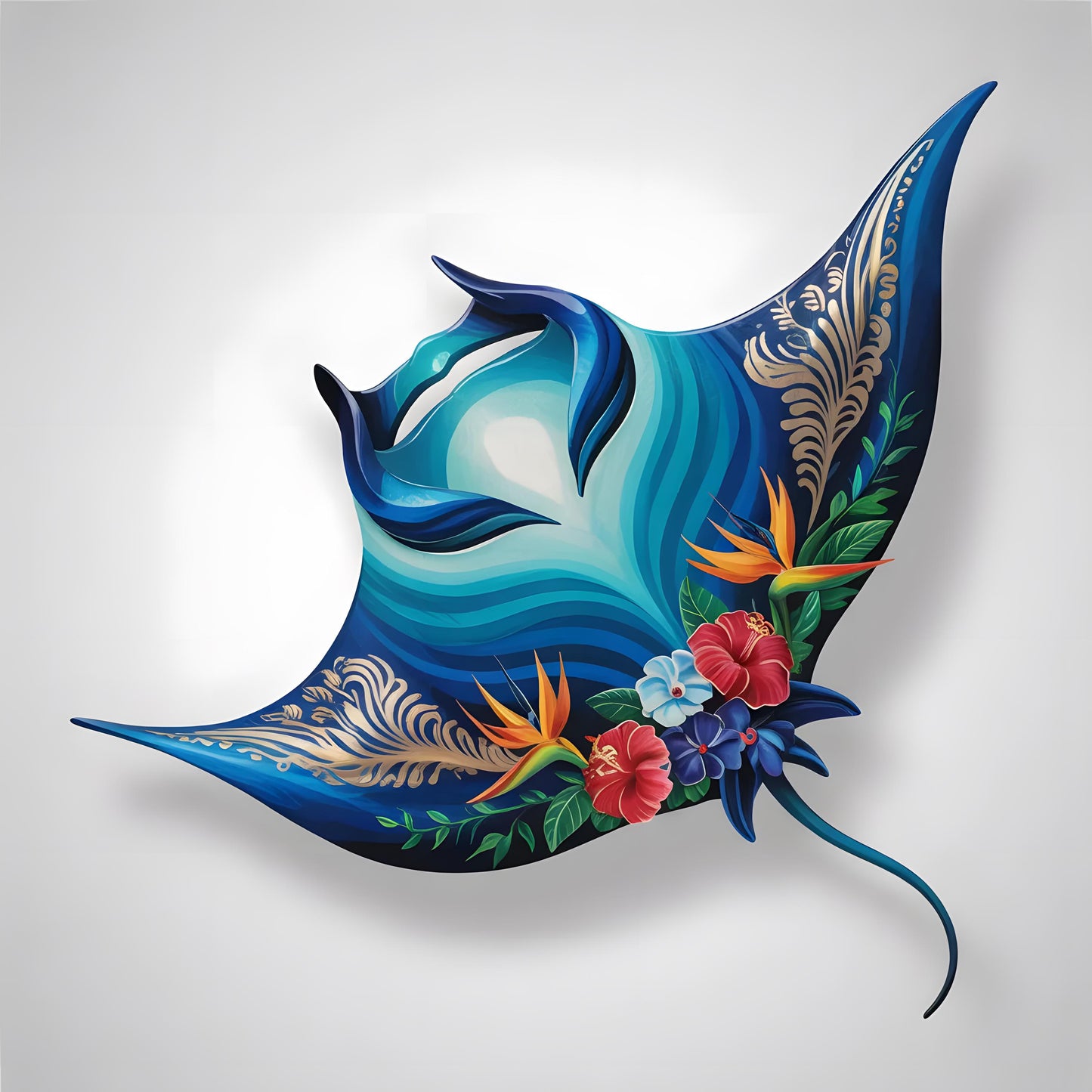 Tropical Manta Ray Metal Wall Art, Coastal Ocean Decor with Hibiscus Flowers, Beach House Wall Sign, Nautical Home, Coastal Wall Art