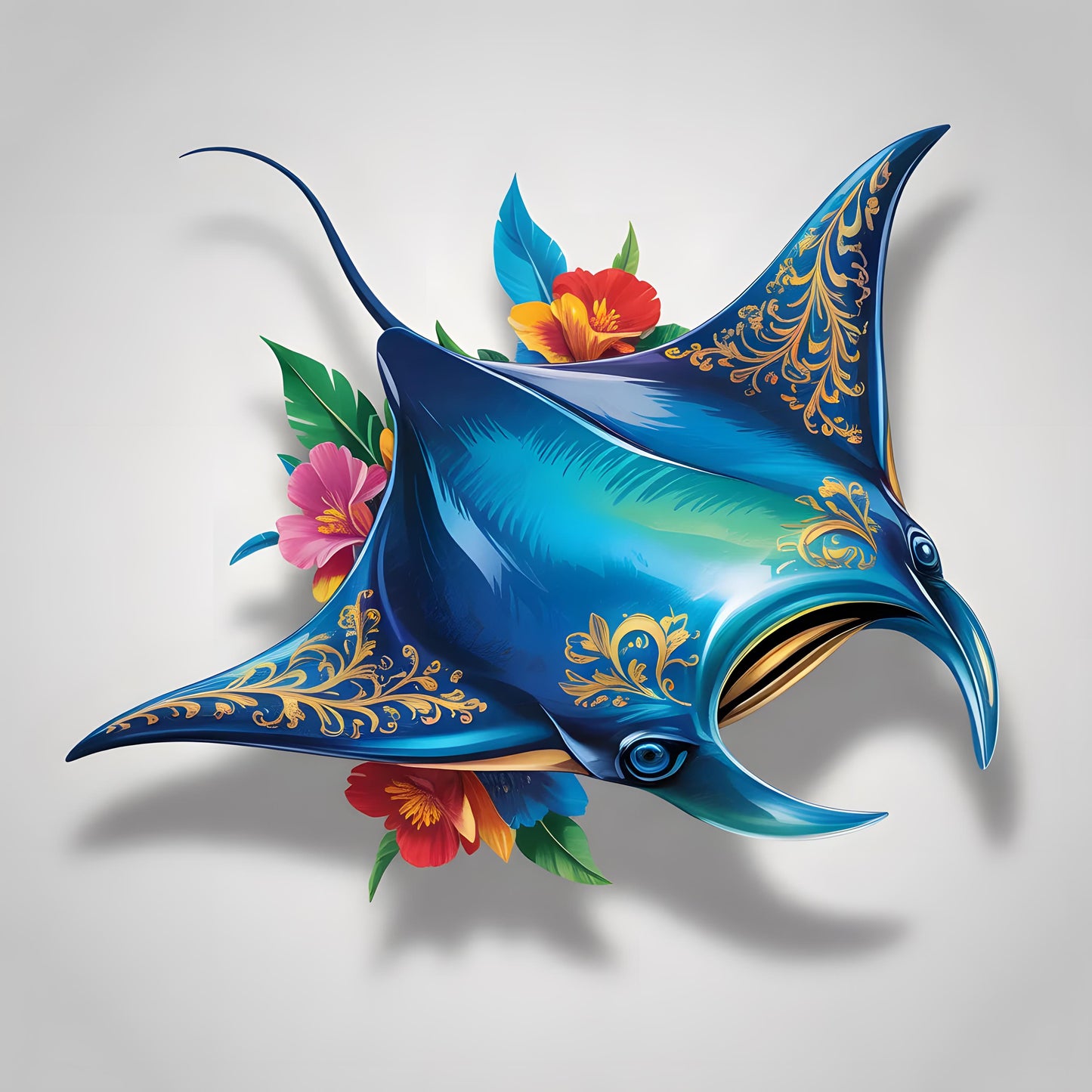 Tropical Manta Ray Metal Wall Art, Coastal Ocean Decor with Hibiscus Flowers, Beach House Wall Sign, Nautical Home, Coastal Wall Art