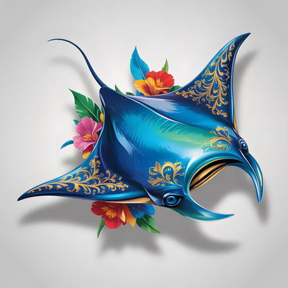 Tropical Manta Ray Metal Wall Art, Coastal Ocean Decor with Hibiscus Flowers, Beach House Wall Sign, Nautical Home, Coastal Wall Art