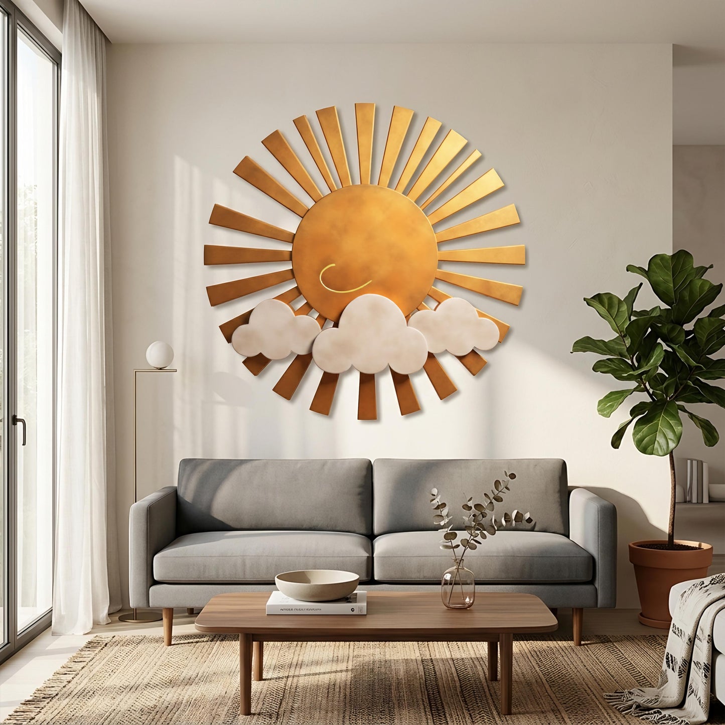 Sunburst Metal Wall Art, Outdoor Copper Sun Sign, Rustic Modern Patio Decor, Garden Hanging Sculpture, Large Weatherproof Sun Wall Decor
