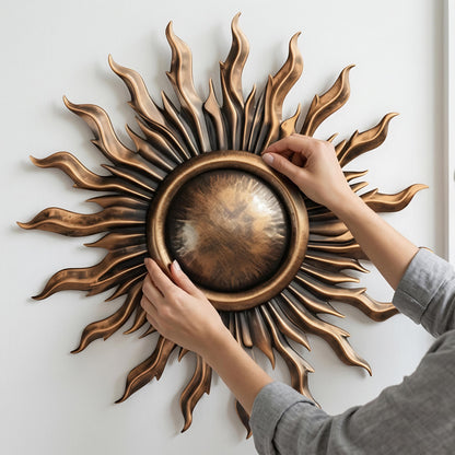 Sunburst Metal Wall Art, Outdoor Copper Sun Sign, Rustic Modern Patio Decor, Garden Hanging Sculpture, Large Weatherproof Sun Wall Decor