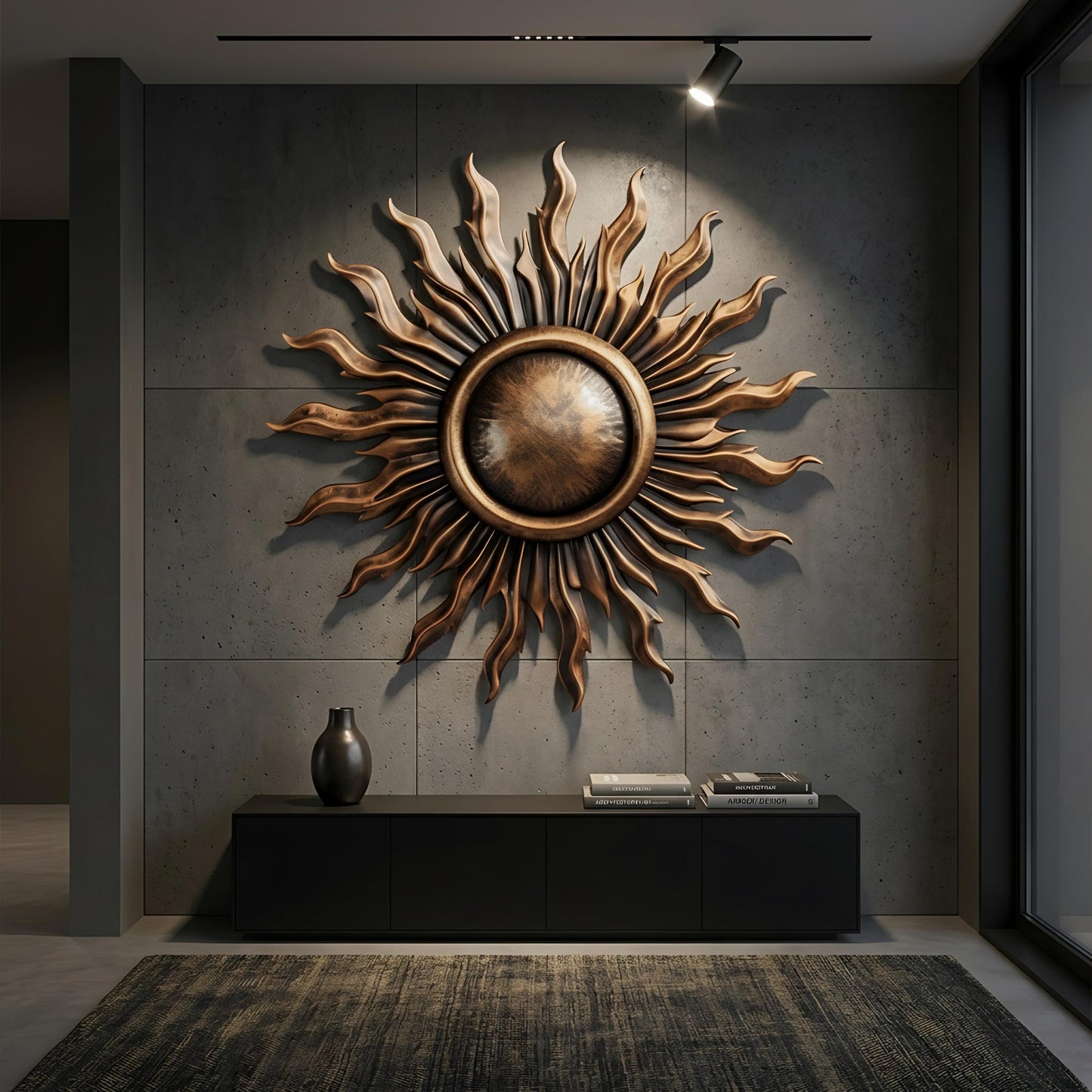 Sunburst Metal Wall Art, Outdoor Copper Sun Sign, Rustic Modern Patio Decor, Garden Hanging Sculpture, Large Weatherproof Sun Wall Decor