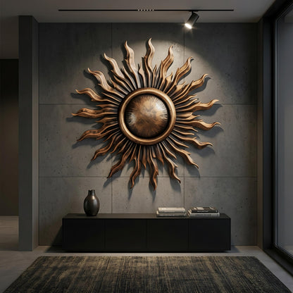 Sunburst Metal Wall Art, Outdoor Copper Sun Sign, Rustic Modern Patio Decor, Garden Hanging Sculpture, Large Weatherproof Sun Wall Decor