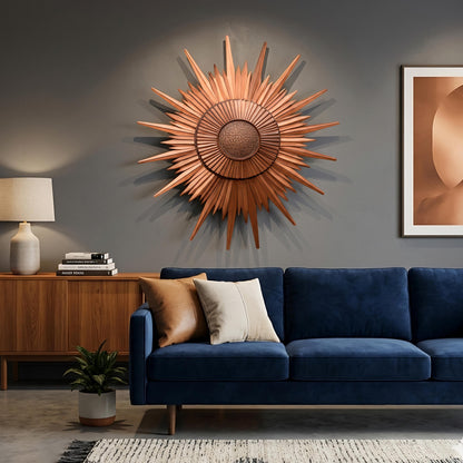 Sunburst Metal Wall Art, Outdoor Copper Sun Sign, Rustic Modern Patio Decor, Garden Hanging Sculpture, Large Weatherproof Sun Wall Decor
