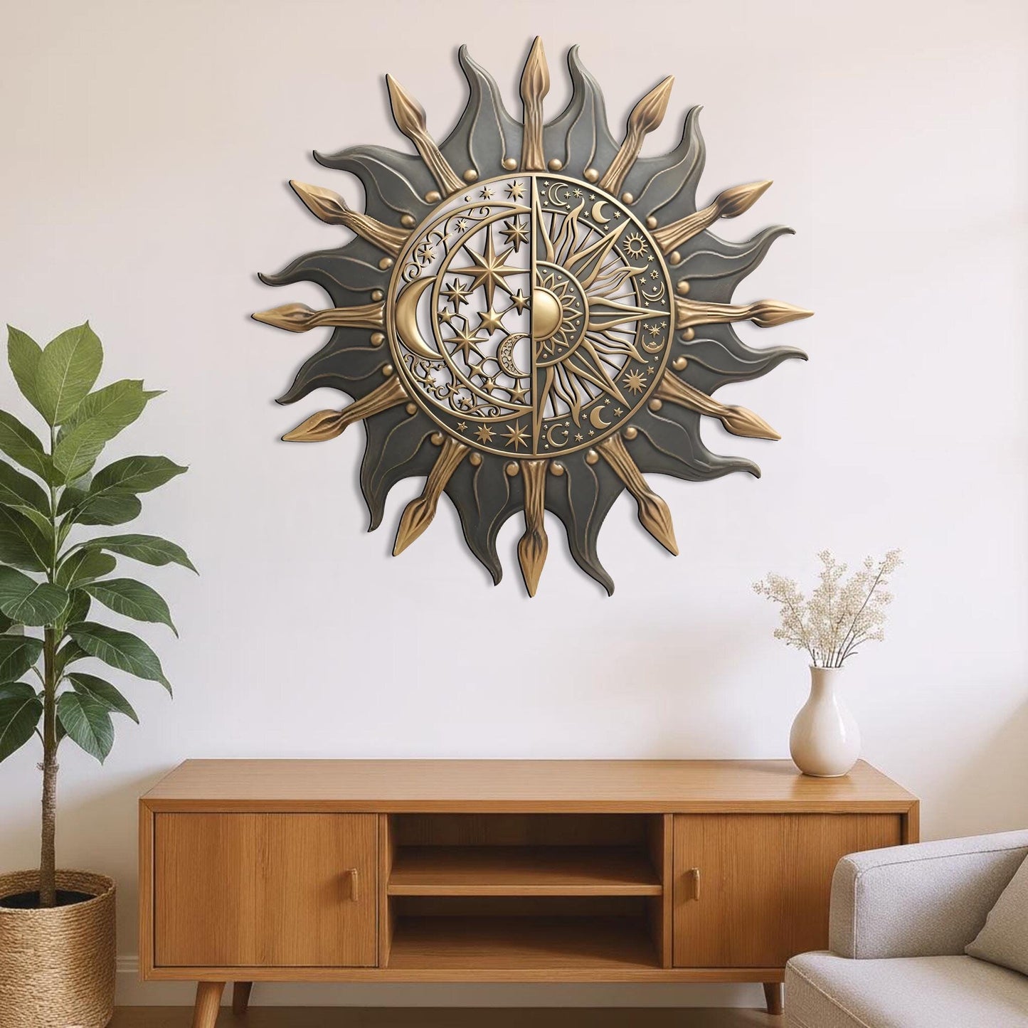 Celestial Sun and Moon Wall Art – Yin Yang Metal Decor, Mystical Cosmic Boho Home Accent, Astrology Inspired Sun Moon Wall Hanging