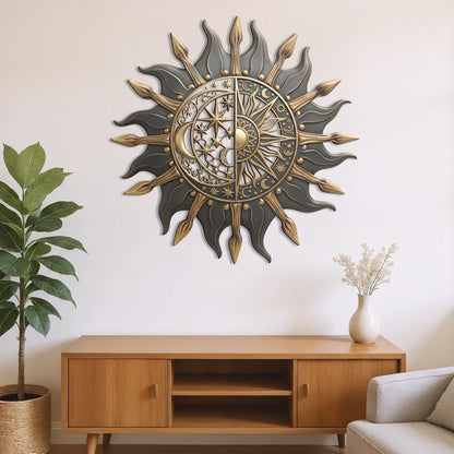 Celestial Sun and Moon Wall Art – Yin Yang Metal Decor, Mystical Cosmic Boho Home Accent, Astrology Inspired Sun Moon Wall Hanging