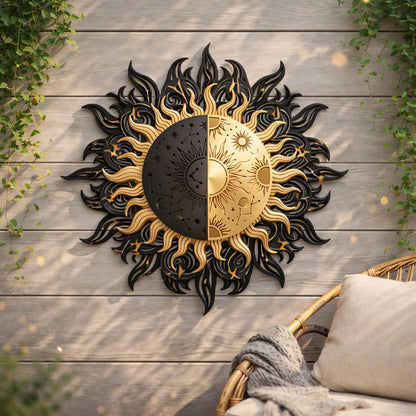 Celestial Sun and Moon Wall Art – Yin Yang Metal Decor, Mystical Cosmic Boho Home Accent, Astrology Inspired Sun Moon Wall Hanging