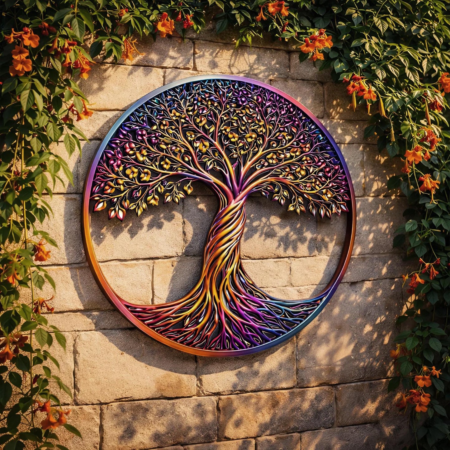 Large Metal Tree of Life Wall Art - Elegant Mural for Home, Courtyard &amp; Garden Decor - Stunning Outdoor Yard Sculpture