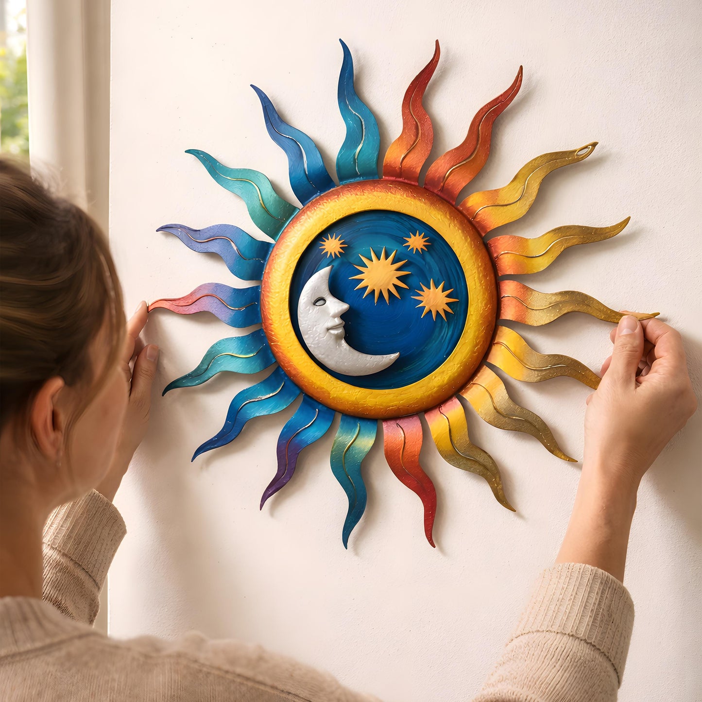 Whimsical Sun Moon Star Metal Wall Art Handmade Garden Patio Decor Decorative Sculpture for Home Office Wall Hanging