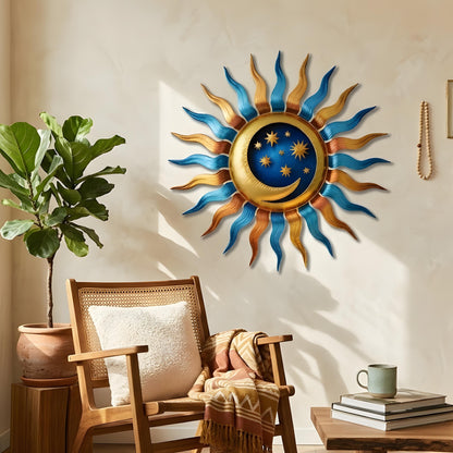 Whimsical Sun Moon Star Metal Wall Art Handmade Garden Patio Decor Decorative Sculpture for Home Office Wall Hanging