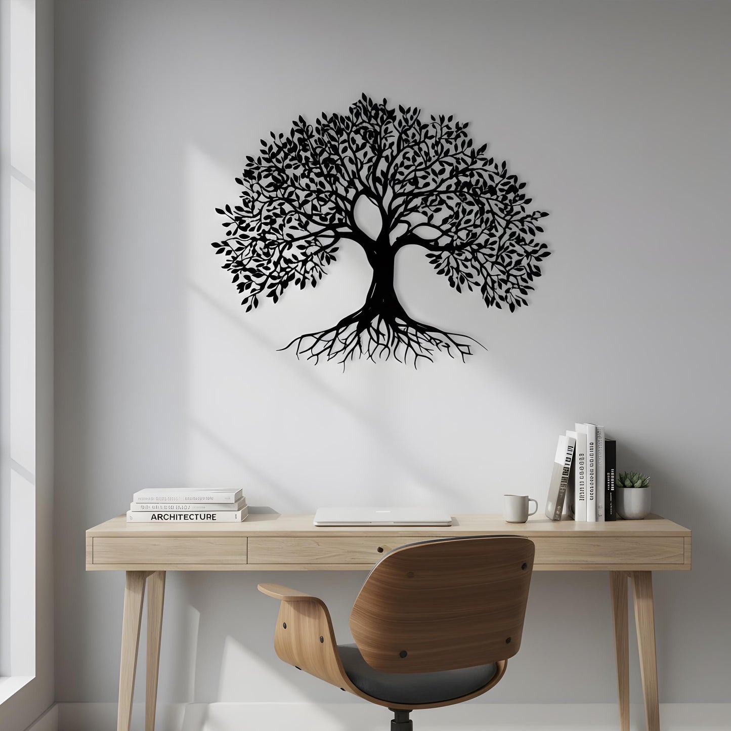 Metal Tree of Life Wall ArtRustic Modern Nature-Inspired Sculpture, Large Iron Tree with Leaves Home Decor for Living Room Office or Garden