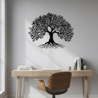Metal Tree of Life Wall ArtRustic Modern Nature-Inspired Sculpture, Large Iron Tree with Leaves Home Decor for Living Room Office or Garden