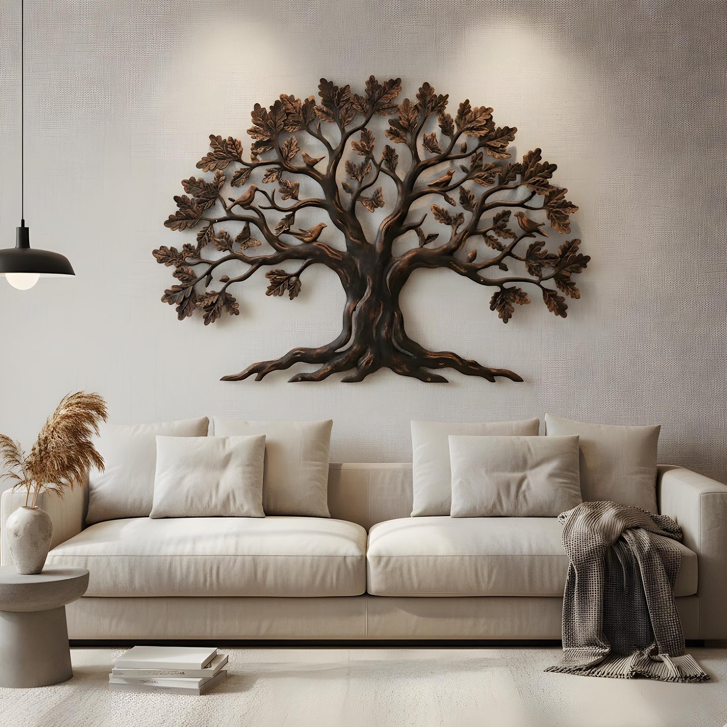 Metal Tree of Life Wall ArtRustic Modern Nature-Inspired Sculpture, Large Iron Tree with Leaves Home Decor for Living Room Office or Garden