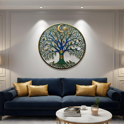 Handcrafted Tree of Life Metal Wall Art with Birds, Sun &amp; Moon Design for Living Room, Garden, and Outdoor Decor
