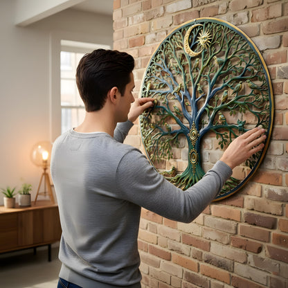Handcrafted Tree of Life Metal Wall Art with Birds, Sun &amp; Moon Design for Living Room, Garden, and Outdoor Decor