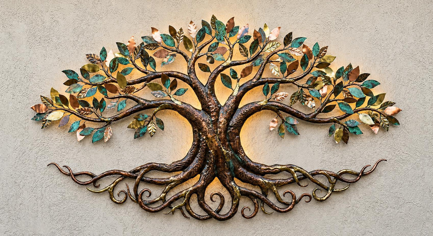 Handcrafted Tree Metal Wall Art Rustic Home Decor Large Copper Bronze Tree of Life Sculpture for Living Room Outdoor Garden Wall Decoration