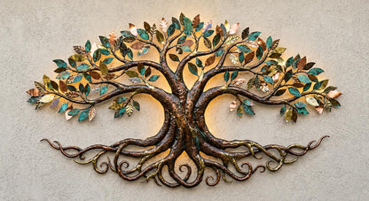 Handcrafted Tree Metal Wall Art Rustic Home Decor Large Copper Bronze Tree of Life Sculpture for Living Room Outdoor Garden Wall Decoration