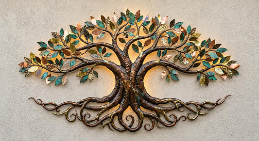 Handcrafted Tree Metal Wall Art Rustic Home Decor Large Copper Bronze Tree of Life Sculpture for Living Room Outdoor Garden Wall Decoration