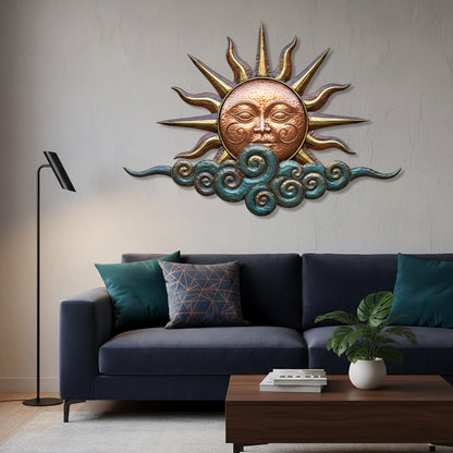 Sun and Waves Metal Wall Art Decorative Ocean Sunrise Design for Living Room Beach House Wall Decor Handcrafted Home Decoration